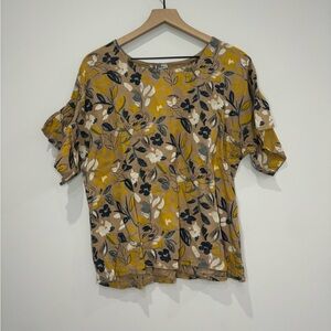 Elena Baldi NWT pure linen floral boxy ruffle sleeve pop over blouse medium